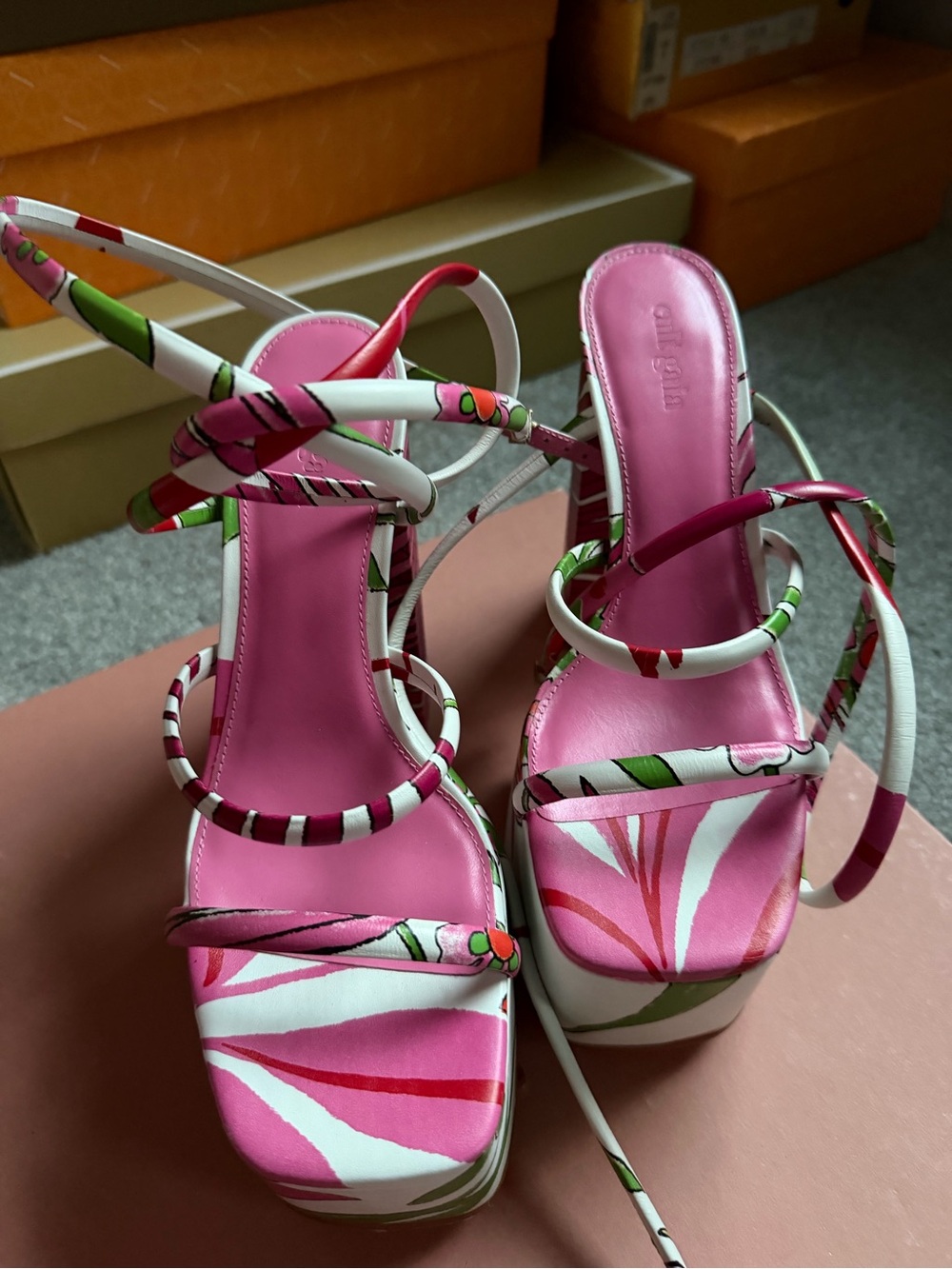 cult gaia Pink Multicolor Floral Wrap-Strap Platform Sandals